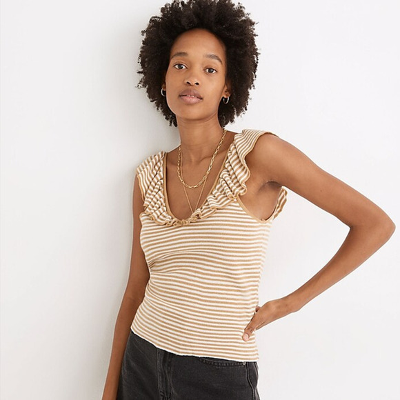 Madewell Belhaven Ruffle Sweater Tank in Stripe - Picture 1 of 5